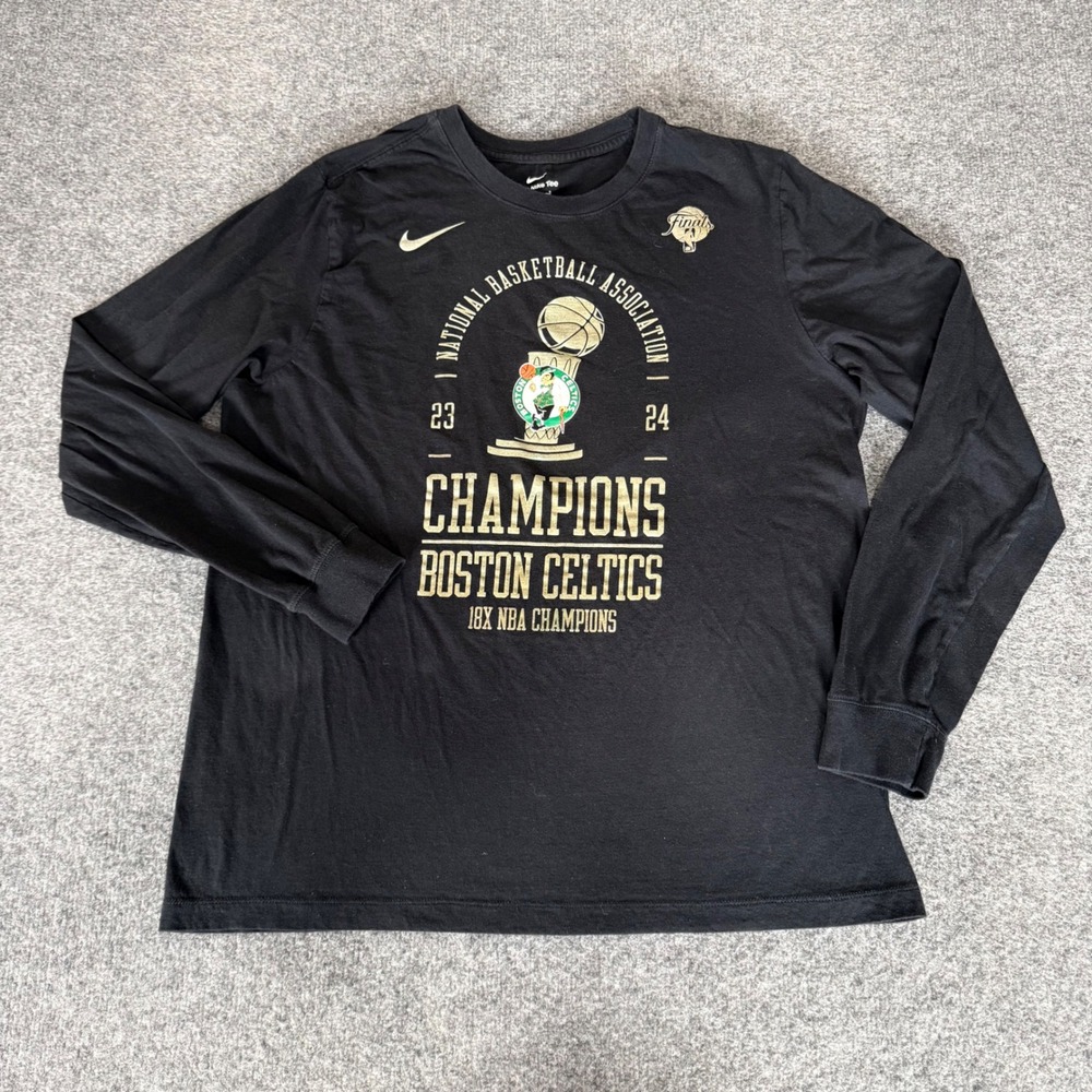 Nike Boston Celtics NBA Champions Men Large Black Long Sleeve T-Shirt Basketball